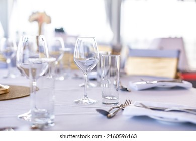 Wedding Reception Hall Tables, Glasses And Cutlery