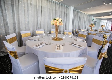 Wedding Reception Hall Tables, Glasses And Cutlery