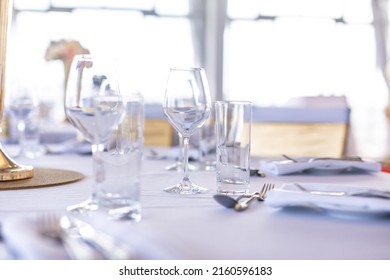 Wedding Reception Hall Tables, Glasses And Cutlery