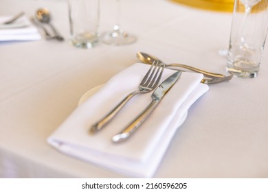 Wedding Reception Hall Tables, Glasses And Cutlery