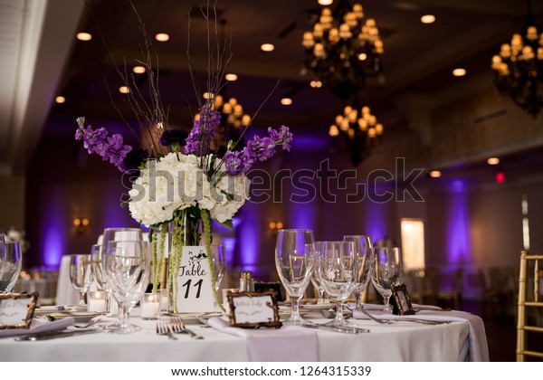 Wedding Reception Purple Uplights Stock Photo Edit Now 1264315339