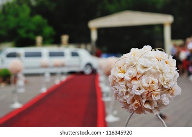 Wedding Reception With A Red Carpet And Limo