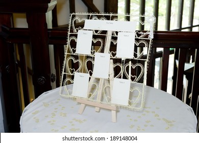 Wedding Reception Seating Plan Closeup On Table With Decoration