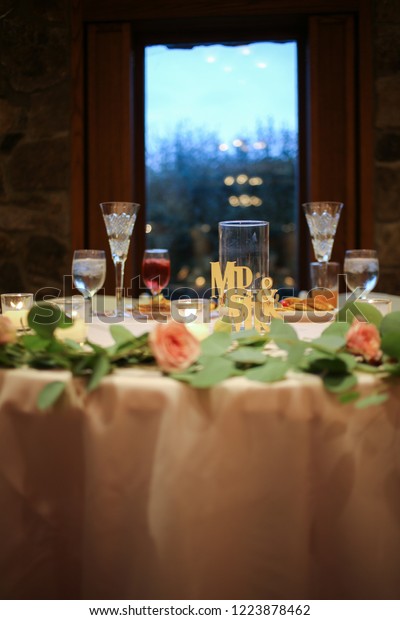 Wedding Reception Sweetheart Table Pink Table Stock Photo Edit