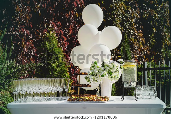 Wedding Reception Table Champagne Water Snacks Stock Photo Edit