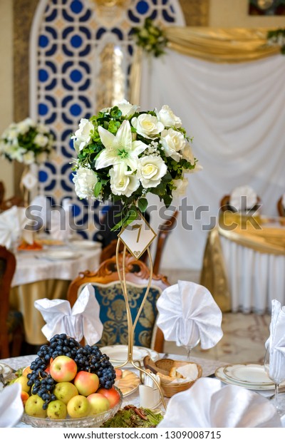 Wedding Reception Table Decor Gold Accents Stock Photo Edit Now