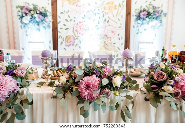 Wedding Reception Table Decorations Rustic Style Objects Stock