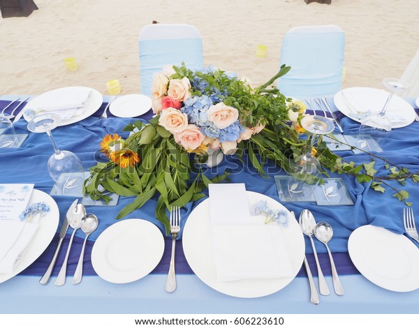 Wedding Reception Table On Beach Beautiful Stock Photo Edit Now