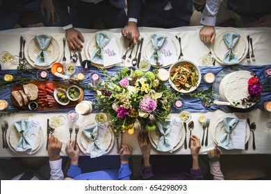 Wedding Reception Table Setting Aerial Top View