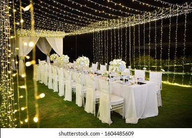 wedding reception table setup with the flowers