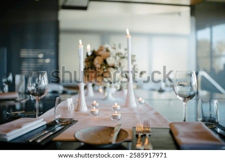 Wedding reception table setup with flowers