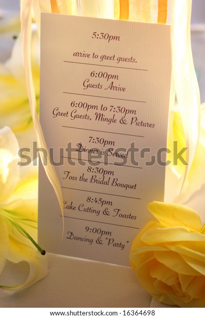 Wedding Reception Timeline Card Stock Photo Edit Now 16364698