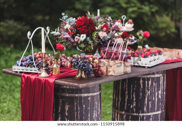 Wedding Reception Wooden Table Standing On Stock Image Download Now