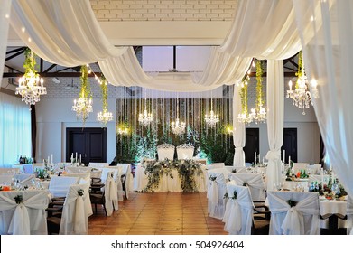 Wedding Restaurant White Interior Decor, No People