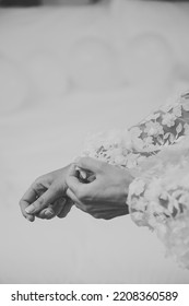 Wedding ring on bride hand. Black and white picture.  - Shutterstock ID 2208360589