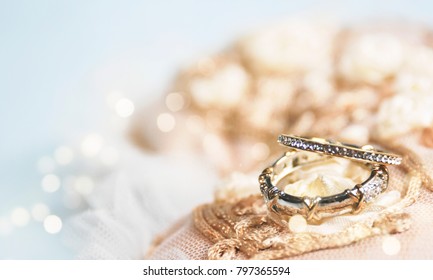 Wedding Ring On The Vintage Lace Pillow