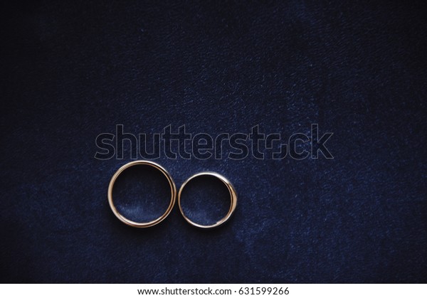Wedding rings on a blue suede background.\
Wedding details.