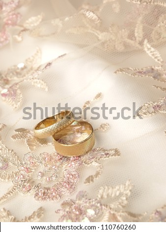 Wedding rings on needlework fabric