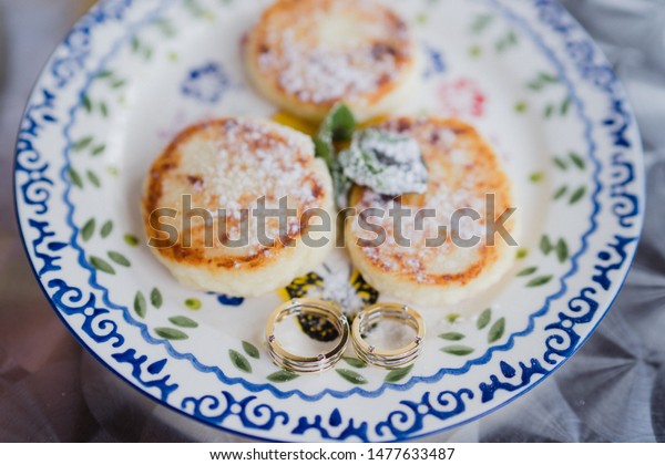 Wedding Rings On Plate Tasty Country Stock Photo Edit Now 1477633487