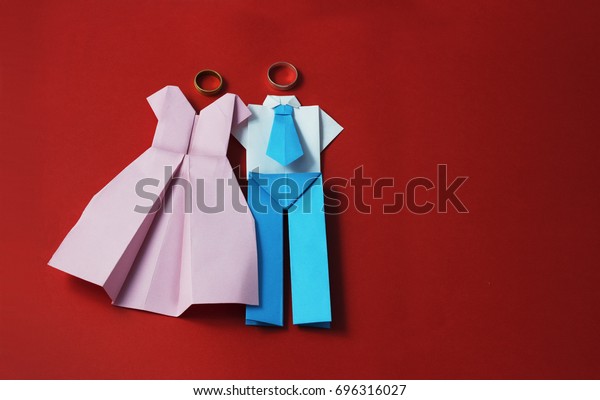 Wedding Rings Origami Bride Groom On Stock Photo Edit Now 696316027