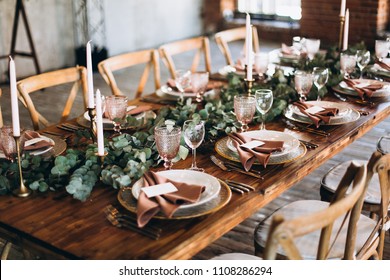 Wedding rustic style. Wedding table decoration.