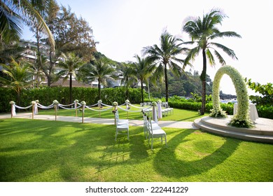 wedding set up in garden inside beach