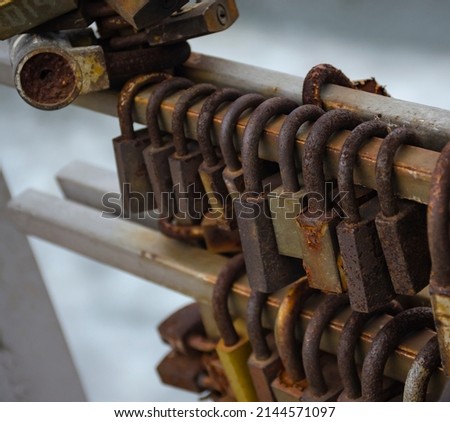Wedding set of rusty locks, different types