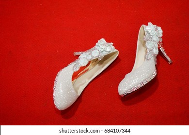 Wedding Shoes White On Red Carpet