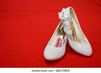 Wedding Shoes White On Red Carpet