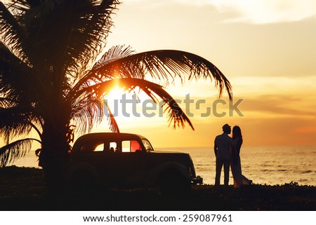 Wedding sunny couple in Cuba near the sea