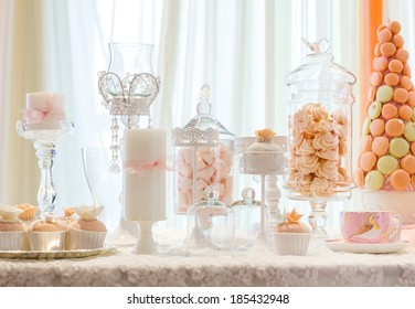 Wedding Sweet Dessert  Fondant Cake  On The  Table