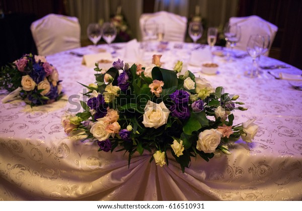 Wedding Table Amazing Flower Centerpieces Head Stock Image