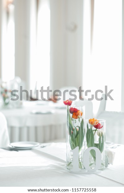 Wedding Table Decorated Vases Red Orange Stock Photo Edit Now