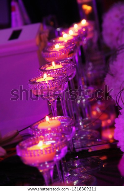 Wedding Table Decoration Glasses Candles Burning Stock Photo Edit