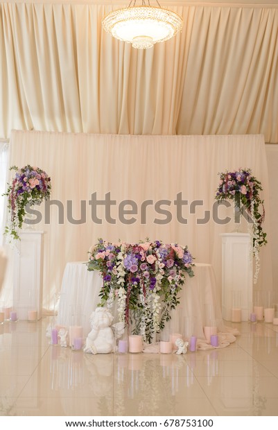 Wedding Table Decoration Ivory Lilac Colors Stock Photo Edit Now