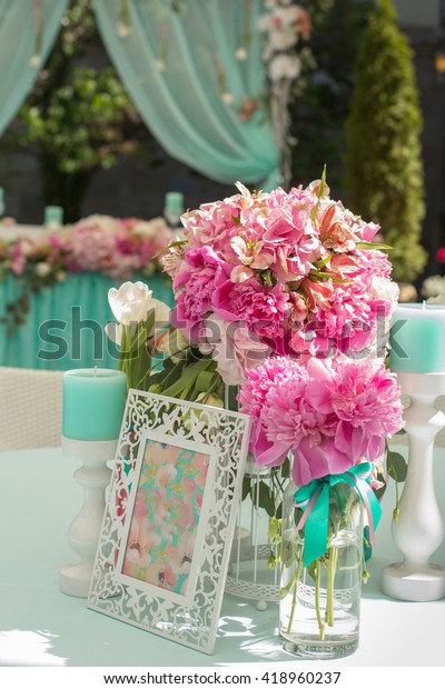 Wedding Table Decoration Mint Pink Colors Stock Photo Edit Now