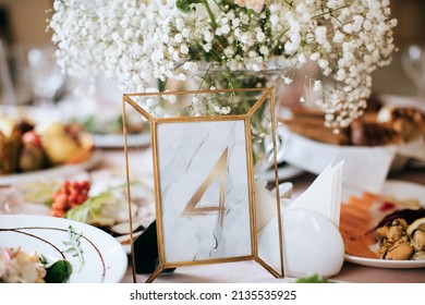 Wedding Table Decoration In A Restaurant. Table Number