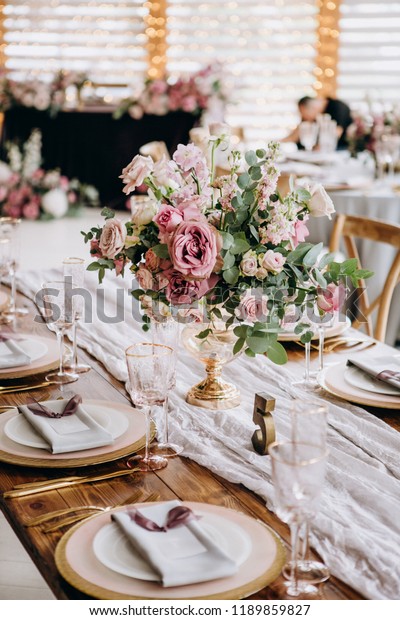 Wedding Table Decoration Setting Vintage Rustic Stock Photo Edit