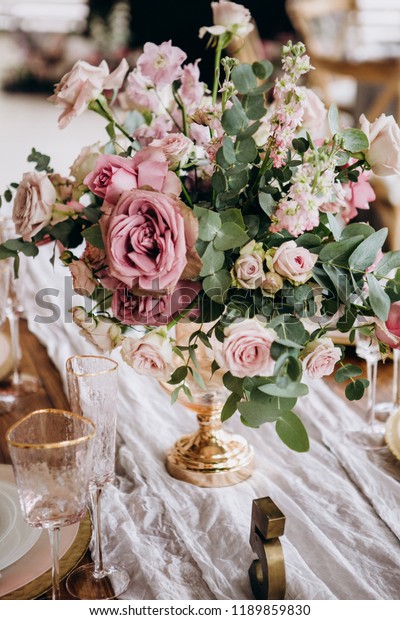 Wedding Table Decoration Setting Vintage Rustic Stock Photo Edit
