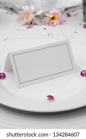 Wedding Table Display With A Blank Place Card On Bone China Plates