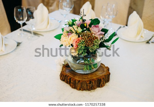 Wedding Table Flower Decoration Glass Vase Stock Photo Edit Now