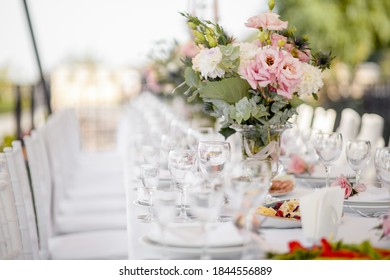 Wedding table with flowers for the newlyweds - Shutterstock ID 1844556889