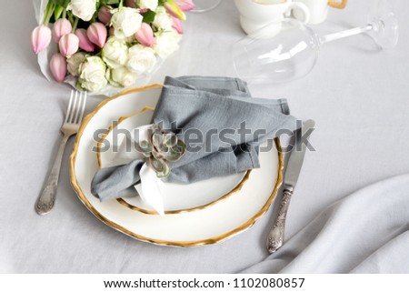 Wedding Table Setting Linen Napkins Rose Stock Photo Edit Now