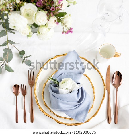 Wedding Table Setting Linen Napkins Rose Stock Photo Edit Now