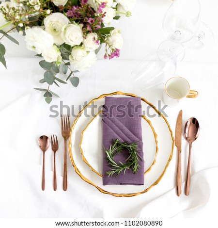 Wedding Table Setting Linen Napkins Rose Stock Photo Edit Now