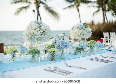 Wedding table setup sunset time