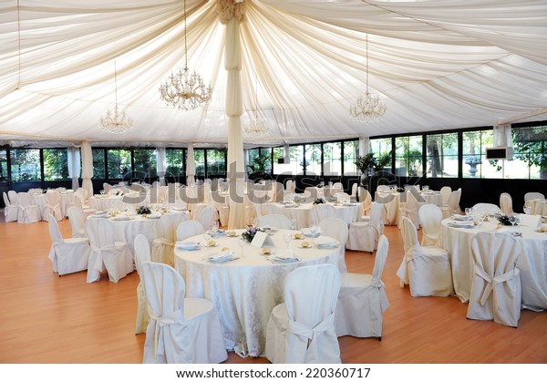 Wedding Venue Under Marquee Decorated Tables Stock Photo Edit Now