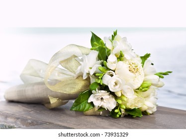 Wedding White Bouquet Near The Beachfront