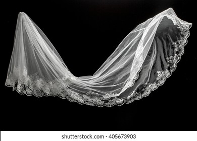 Wedding White Bridal Veil On Black Backgrounds Textures Stock Image