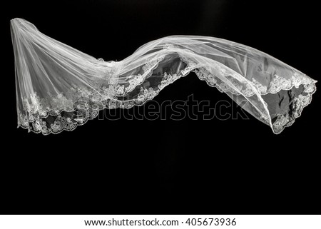 wedding white Bridal veil on black background isolated